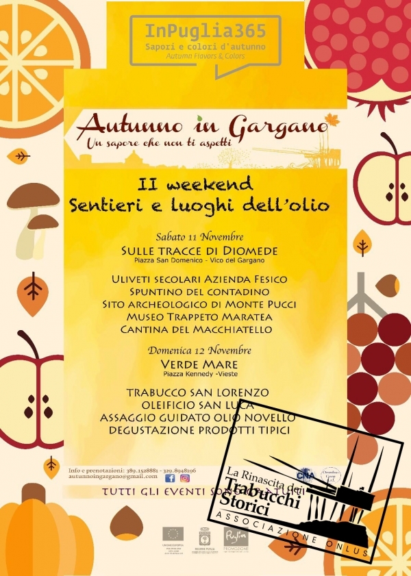 Vieste/ InPuglia365: “Autunno IN GARGANO – Sentieri e Luoghi dell’olio”. Domenica 12 l’appuntamento anche con l’associazione “La Rinascita dei Trabucchi Storici”