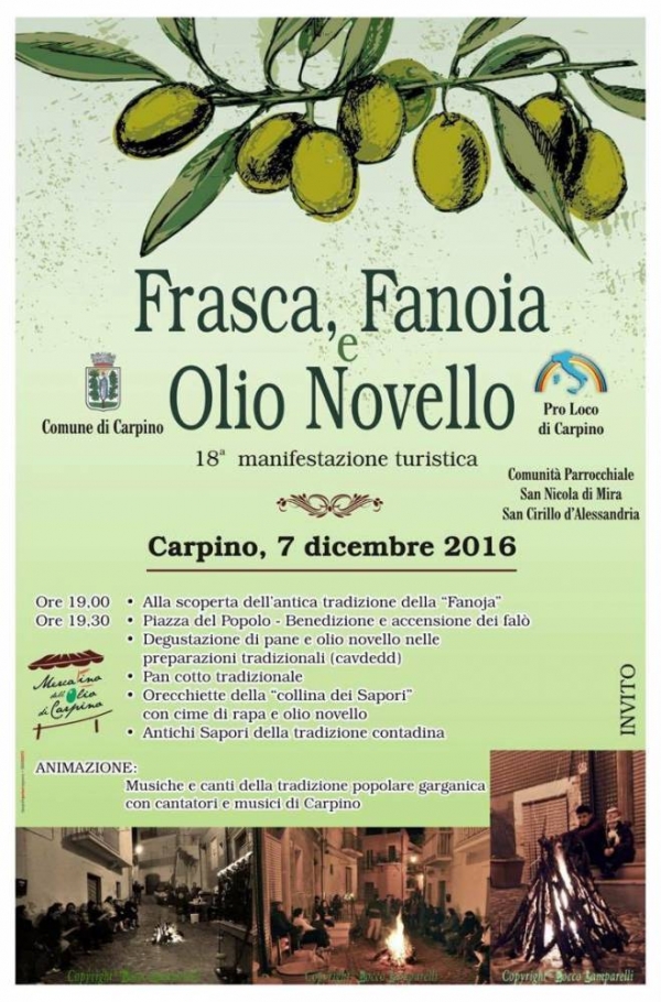 Carpino/ 7 dicembre  la notte di frasca, fanoia e olio novello