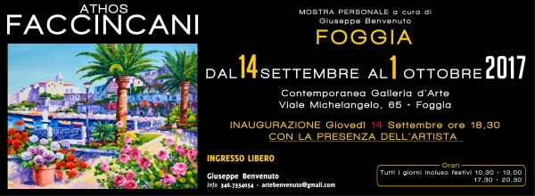 Il mare del Gargano protagonista dei quadri di Athos Faccincani: l’inaugurazione della personale si terrà giovedì 14 settembre alle 18.30 nella Contemporanea Galleria d’Arte di Foggia