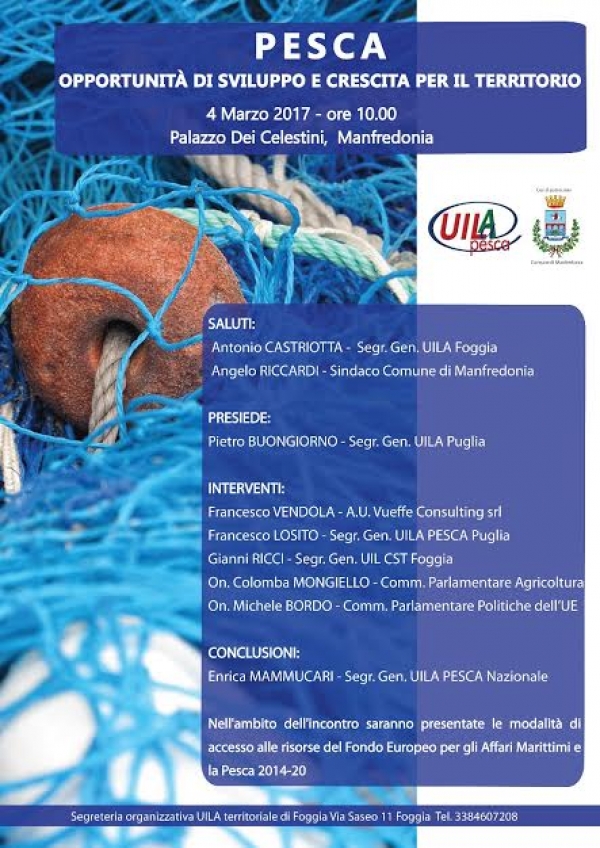 Convegno Uila a Manfredonia: la pesca pugliese e il Feamp