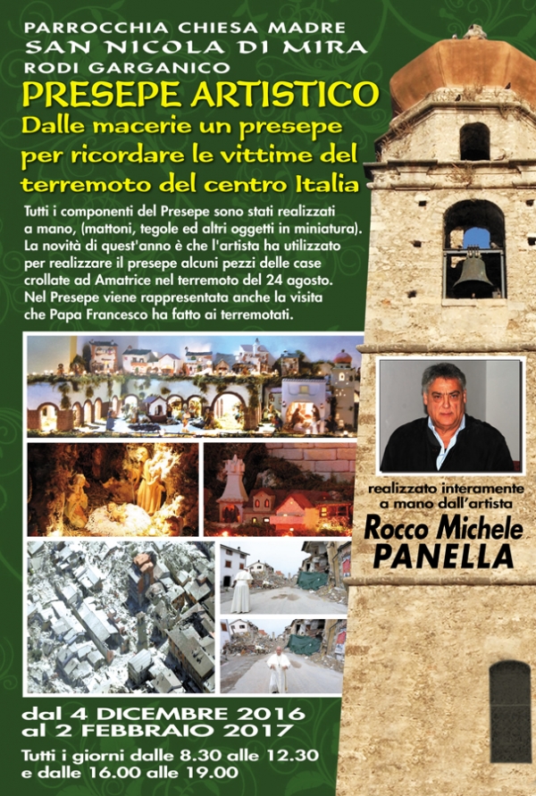 Rodi/ Dalle macerie un Presepe Artistico per ricordare le vittime del terremoto di Amatrice e del centro Italia.