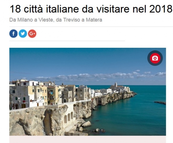 Turismo  VIESTE, FRA LE 18 CITTA ITALIANE  DA VEDERE NEL 2018 PER SKYSCANNER.IT