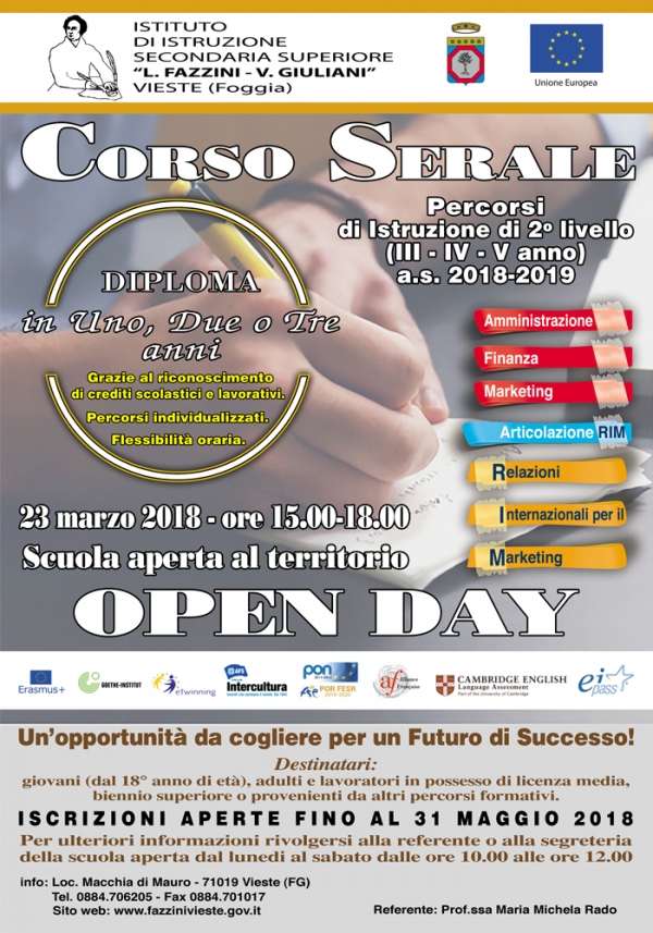 Vieste/ Al Fazzini Giuliani corso serale "Amministrazione Finanza e Marketing". Un'opportunità da cogliere per un futuro di successo