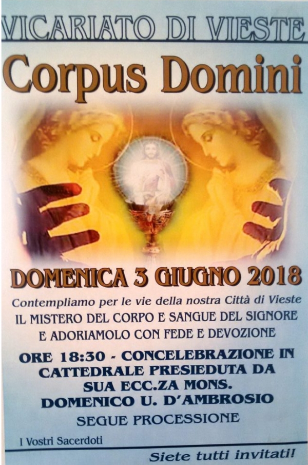 Vieste/ Domenica 3 giugno la festa del Corpus Domini