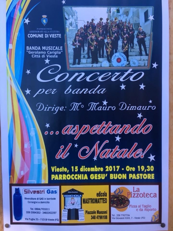 Vieste/ Venerdì alla Parrocchia Gesù Buon Pastore il tradizionale CONCERTO di NATALE della BANDA MUSICALE “Gerolamo Cariglia”