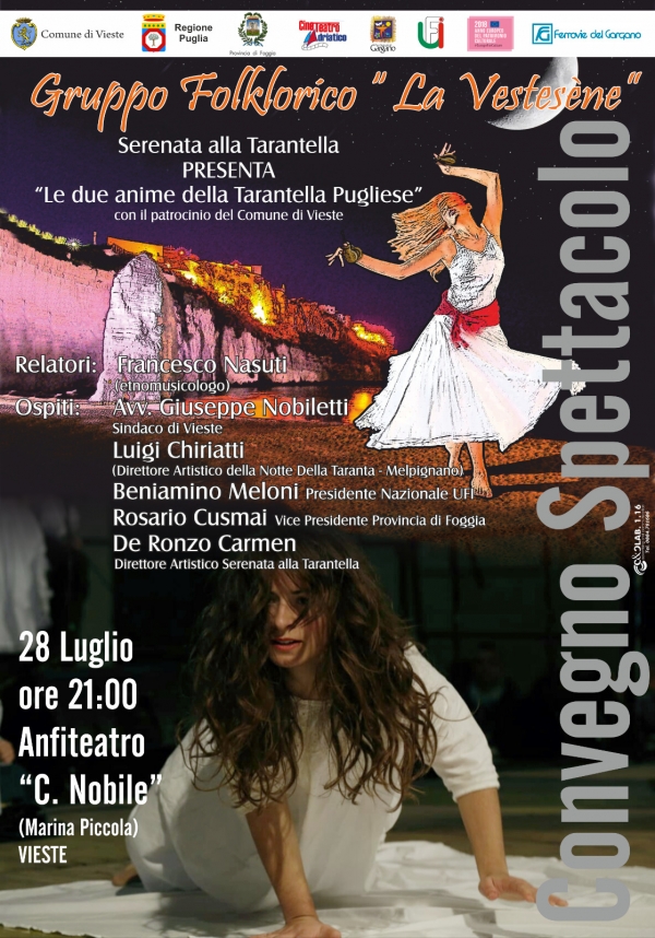 Il 28 luglio a Vieste il convegno spettacolo "Le due anime della Tarantella Pugliese"