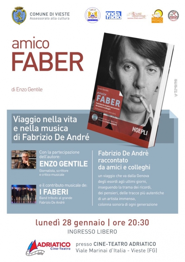 Vieste/ Giornata speciale, al CineAdriatico luned 28 gennaio, dedicata al pi grande poeta della canzone italiana Fabrizio De Andr
