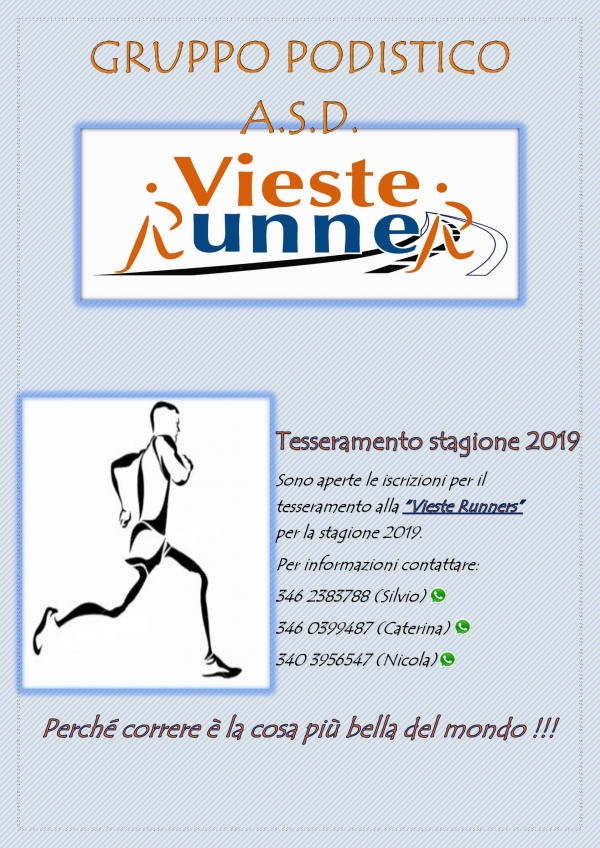 Ass. Sportiva Vieste Runners - Tesseramento 2019
