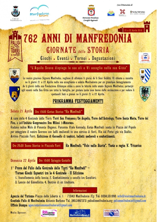 762 anni di Manfredonia: le giornate della storia il 21 aprile torna il Corteo storico “Re Manfredi”